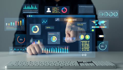 Data System KPI and metrics connected in database for follow earnings,operations and sales data.Businessman using KPI dashboard.Financial business KPI System data analytics graph dashboard