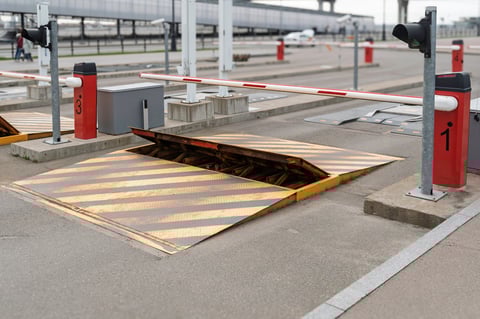 Rising barrier platform at parking checkpoint
