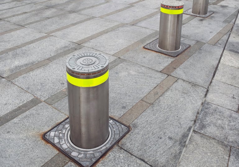 Automatic rising bollards in pedestrian area