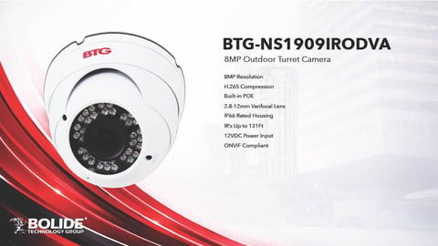 BTG-NS1909IRODVA 8MP outdoor turret camera with infrared night vision and technical specifications list