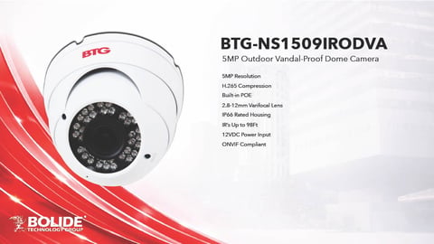 BTG-NS1509IRODVA 5MP outdoor vandal-proof dome camera with infrared night vision and technical specifications